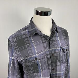 Timberland Large Flannel Shirt Purple Gray Plaid 100% Cotton Regular Fit